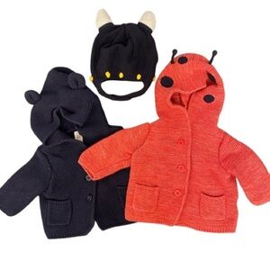 Gap sweater bundle, ladybug + teddy bear, 0-3 months EUC + Angel Dear Viking Hat